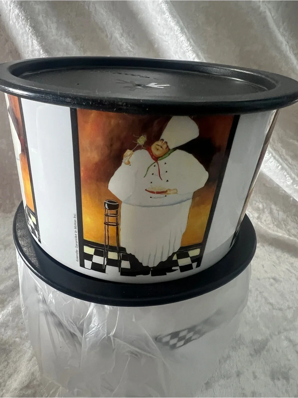 Decorative Chef Print Food Storage Containers with Black Lids - Set of 4